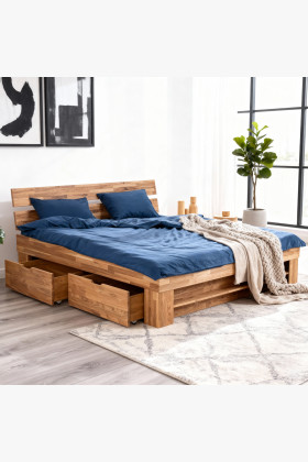 Massives Eichenholz Doppelbett 180 cm mit Stauraum